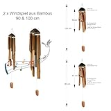 Tokoindah Windspiel Bambus Kokosnuss handgefertigt aus Bali Indonesien – Klangspiel Feng Shui Deko für Garten Balkon Terrasse Zimmer – Entspannende Naturklänge, Türglocke, 90/100/110 cm länge (90+100)