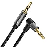 deleyCON 1,5m Aux Kabel 3,5mm Audio Klinkenkabel Stereo Kabel Baumwollkabel & Metallstecker - Stecker Gerade auf Stecker 90° Gewinkelt - Handy Smartphone Tablet Kopfhörer HiFi Receiver Kfz