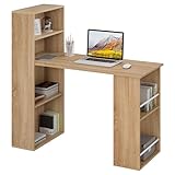 eSituro 120cm Schreibtisch mit Regalen, Computertisch mit Regal,Bürotisch mit Bücherregal,Tisch mit Ablagefächern, Desk with Bookshelf, 122x55x120 cm, Helles Holz