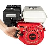 Benzinmotor Standmotor, 7.5 HP 4 Takt OHV Benzinmotor 5.1 KW 3600 U/min Standmotor Kartmotor Mit Ölalarm (Weiß Rot) (Rot und Weiß)