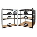 PROREGAL Mega Deal 4X Schwerlastregal Taurus XL mit TÜV/GS Zertifizierung 180x160x60cm mit Fachlast 250kg Schwarz Kellerregal, Steckregal, Garagenregal, Lagerregal