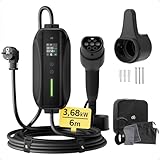 dé Typ 2 Ladekabel Schuko 3,68kW[1-phasig, 6m, 6-16A], EV Chargers mit Steuerbarer Digitalanzeige für Elektroauto, EV Ladegerät für 3008/508, C5X, DS7, GLA, Q3, X3, ZOE, ID.3, ID.4 und Anderen PHEV/EV