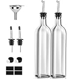 PANENDIANO Olivenöl-Spenderflasche, 2 Stück, 500 ml Ausguss, Speiseöl, Essig-Messspender-Set mit Trichter für Küche, Grill, Nudelsalate und Backen