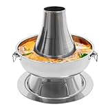 1.9L Fonduetopf, Edelstahl Camping Fonduetopf, Silberner Fonduetopf mit Schornstein, Chinesischer Holzkohle Fonduetopf mit auslaufsicherem Löffel und Zange für 3-4 Personen