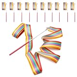Surplex 10 stücke 2 Meter Kunst Gymnastik Rhythmische Band Wirbelnden Baton Stange, Gym Dance Ribbon Wand Streamer und Stick für Kinder, Regenbogen