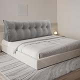 OHMG Rückenkissen, grau, 180 cm, Lesekissen für Bett und Sofa, gerippter Samt, dreieckiges Kissen, Lendenkissen für das Bett, großes Kopfteil, mit waschbarem Bezug