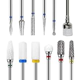 GeekerChip 12 Nagelbohrer-Set,Bohrer für Nägel,2 Stück Wolframkarbid Nagelfräser Bits+4 Stück Keramik Nagelfräser Bits+5 Stück Diamantbohrer+1 Stück Bürste,3/32 Zoll Nagel-Bits für Nagelbohrer