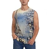 Ärmelloses Herren-T-Shirt, sportlich, Sommer, Workout, Tanktop, schnelltrocknend, Strand, lässig/romantisch, Paris, Eiffelturm, ärmellos, Rundhalsausschnitt, lockere Weste, Schwarz , S