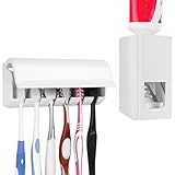 Linkidea Zahnbürstenhalter und Zahnpastaspender zur Wandmontage, Kunststoff, selbstklebend, 6 Schlitze, Zahnbürste mit Abdeckung für Badezimmer, kompatibel mit Oral-B CrossAction, Colgate Extra Clean