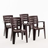 RATTATAN Anita - stapelbare Außen- und Gartenstühle aus Holzeffekt-Resin mit Armlehnen (4, Moka)