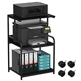 3-stöckiger Druckerständer, Druckertisch mit Rollen, Metall Druckerwagen, Druckerregal für Büro, Zuhause, Schule und Arbeitszimmer, Druckerschrank für Fax, Kopierer, Scanner (Reines Schwarz)
