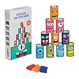 Relaxdays Tin Can Alley Dosenwerfen Monster, Büchsenwerfen für Kindergeburtstage, 10 Blechdosen & 3 Wurfsäcke, Wurfspiel Garten, bunt, 80% Eisen Polyester 10% Sand