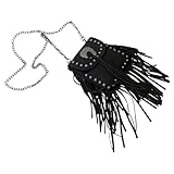 MAGICLULU Damen Umhängetasche mit Kette aus Pu Leder Kleine Crossbody Tasche mit Fransen Lippenstiftetui Leichte Schultertasche für Alltag und Reisen Vintage Design