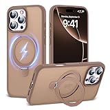 TIANLI Schutzhülle für iPhone 16 Pro mit magnetischem Ringständer [kompatibel mit Mag-Safe] [militärischer Fallschutz] Stoßfeste, durchscheinende Handyhülle für iPhone 16 Pro 6,3 Zoll, Braun
