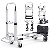 CREWORKS 2-in-1 Sackkarre Klappbar Aluminium Transportkarre Höhenverstellbar Plattformwagen mit Feststellbaren Schwenkrädern, 2 Gurten Tragkraft 270kg Handwagen Leicht Transportwagen für Transporte