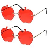 minkissy 2 Paare Randlose Apfelgläser schnapsgläser modische sonnenbrillen für damen Partybrille Randlose Sonnenbrillen für Damen Frauen Sonnenbrille Damen Sonnenbrillen im Trend rot