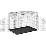 EUGAD Hundekäfig große Hunde, Hundetransportkäfig 108x76x69 cm, Hundebox für Zuhause Auto Transport, Gitterbox faltbar, mit 2 Türen Bodenwanne Griffen, aus Metall, Schwarz, 0347GL