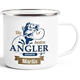 SpecialMe® Emaille-Tasse Name Geschenk Angeln Spruch Die besten Angler heißen Wunschname personalisierte Geschenke weiß-metall Emailletasse