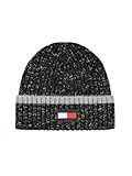 Tommy Hilfiger Herren Gummi-Flagge Patch Spitze Rippbündchen Hut Beanie-Mütze, Schwarz, Einheitsgröße