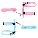 Yangfei 2 Stück Geschirr für Kaninchen, Kaninchenleine, verstellbares Geschirr für Haustiere, Leine für Kleintiere, verstellbares Kaninchengeschirr (Rosa und Blau)