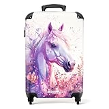 NoBoringSuitcases.com Kinderkoffer, Kinderkoffer Mädchen, Koffer Kinder, Kinder Reisekoffer, Kabinentrolley Mädchen, Handgepäck Koffer, Rollkoffer, Handgepäck 55x40x20 cm (Pferd - Violett-Rosa)