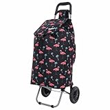 Hoppa 57L Einkaufstrolley Groß Einkaufsroller Wasserdicht Einkaufswagen Wagen (Schwarz Flamingos)