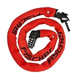 FISCHER Fahrradschloss, Kettenschloss Neopren mit Zahlenschloss, hohe Sicherheit für Fahrräder und E-Bikes, diebstahlsicher, rot, Länge: 130 cm