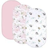 Bimocosy 3er Spannbettlaken Bettlaken Bettwäsche mit Blumen Elefant Print Matratzenschoner Laufgitter für Moseskörbe Babybett Oeko-TEX, 80x40cm