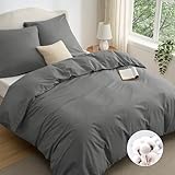 BEDSURE Bettwäsche 155x220 Baumwolle Grau - Bettwäsche-Sets 155 x 220 cm Bettbezug 3teilig mit 2 Kissenbezüge 80x80 cm, Oeko-TEX Bedding Anthrazit mit Reißverschluss