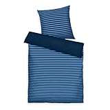 TOM TAILOR Renforcé-Bettwäsche, 80x80 cm + 135x200 cm, 100% Baumwolle/ Renforcé, mit Wendemotiv und farbigem Markenreißverschluss, MEDIUM STRIPES Blau (Dark Navy & Cool Blue)