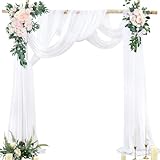 RISF 2 Stück Querbehang, Hochzeit Vorhang Hochzeitsbogen, 75 x 600cm Hochzeitsbogen Gardinen, Weiß Kulissenvorhänge für Hochzeiten, Fotografie, Party