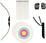 Handgefertigtes Bambus, komplettes Bogenschieß-Set für Kinder und Anfänger, handgefertigte Holzbogen und Pfeilspitze, Pfeil aus Gummi, Fingerhandschuh, Zielscheiben für drinnen und draußen, Spielzeug