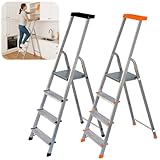 Fortena Haushaltsleiter 4 Stufen mit Ablage aus Aluminium 120 kg Belastung