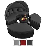 BB Sport 13 teiligePolyrattan Lounge Muschel Sonneninsel Sonnendach Klappbar Zierkissen Auflagen 10 cm Dicke, Farbe:Titan-Schwarz/Nachtschwärmergrau