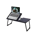 FurnitureR Laptop-Tisch, Bett-Tablett, klappbar mit höhenverstellbarem Frühstückstablett, Lapdesk für Sofa, Arbeit, Studium, Lesen, Schreiben, MDF & Stahl, 65 x 30 x 29-47 cm, Schwarz