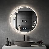 VIXPET Runder LED-Badezimmerspiegel, intelligenter Make-up-Spiegel mit Lampe, dreifarbiger Heller Wandspiegel „Love Model“, Antibeschlag mit einem klick (Color : 3-coulors, Size : 60cm)