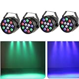 4er LED Par Strahler 12 LED Bühnenlichter Partylicht RGB DMX512 mit Kaltweiß/Warmweiß Stroboskop Wiederaufladbar LED Par für Geburtstagsfeiern, Hochzeiten, Weihnachten