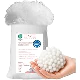 EVE Textile® 1 kg Perlen-Füllwatte für Kissen; Faserbällchen Füllmaterial & Stopfmaterial, Bastelwatte, Füllung für Stofftiere, Kuscheltiere; Öko-Tex 100 Zertifiziert, 95°C waschbare Kissenfüllung