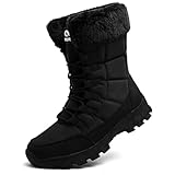 Topwolve Schneestiefel Herren Warm Gefütterte Winterstiefel Wasserdicht Outdoor Rutschfest Winterschuhe,Ganz Schwarz,45 EU