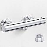 Duscharmatur mit Thermostat 2 Auslässen Duschthermostat Aufputz Mischbatterie Dusche Thermostat, Oben 3/4'BSP+Unten 1/2'BSP, Duscharmatur mit 38°C Sicherheitstaste Messing Armatur Dusche 2 wege