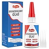 Sekundenkleber Glas 35g, extra stark Glaskleber transparent & wasserfest & hitzebeständig, Kleber für Glas, Acrylglas, Kunst, Kristall und mehr
