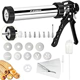 GAMKII Churro Maker Maschine Stailness Stahl Churrro Gun Kit mit 4 Scheiben für Hohle Churro, 5 Cookies Discs, 6 Icing Piping Nozzle, 2 saubere Bürsten für Kuchen Dessert DIY Maker Cookie Presse