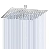 KINLIV 40CM Duschkopf Regendusche Groß Poliertes Chrom, 304 Edelstahl Wasserfall Duschkopf Wassersparend, Mit 324 Anti Kalk Düsen, 360° Verstellbarer 16 Zoll Regenduschkopf Eckig