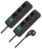 Brennenstuhl Eco-Line, Steckdosenleiste 3-Fach (Mehrfachsteckdose mit erhöhtem Berührungsschutz und Schalter) (schwarz, 1,5m (Packung mit 2))