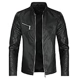 Sliktaa Herren Jacke aus Kunstleder mit Stehkragen Übergangsoberteil Lässig Motorrad Piloten Reißverschluss Casual Klassisch Lederjacke(Schwarz 1 L)