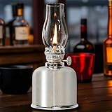 Petroleumlampe für Innenräume, Metall Glas Öllampen für Innen, Winddicht Öllampe, Retro Petroleumlampe, Petroliumöllampe, Einstellbare Helligkeit, öl Lampen für Notfall, Garten, Esszimmer (Silber)