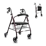 Mobiclinic®, Rollator, Escorial, Europäische Marke, Rollator faltbar und leicht, Feststellbare Handbremsen, Gehhilfe, Aluminium, Abnehmbarer Korb, Mit Sitzfläche und Rückenlehne, Bordeaux