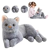 Semazz Realistic Plüsch Katze Plüschtier,Stofftier Puppe Weiche Katze Kuscheltier Süßes Katze Spielzeug Geschenk für Babys Kinder Jungen & Mädchen Zuhause,Büro,Geburtstag,Weihnachten,Kindertag(Grau)