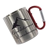 CreaLuxe Edelstahltasse mit Karabiner - Gipfelstürmer (Wunsch Name) - Tasse personalisiert - Kaffeetasse - Bürotasse - Personalisierte Geschenke - Personalisierte Tasse mit Namen