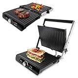 ADE Kontaktgrill 2.000 Watt | antihaftbeschichteter Sandwichmaker 3 in 1 | Paninitoaster & Tischgrill elektrisch 180° aufklappbar | für Sandwiches, Toast, Steaks, Gemüse, Panini | Edelstahl